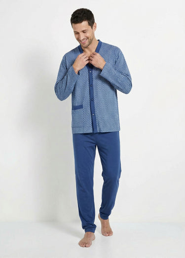 Pyjama boutonné manches longues coton Imprime/Bleu