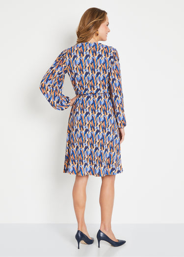 Robe courte cache-coeur imprimé feuillage Bleu/Marron