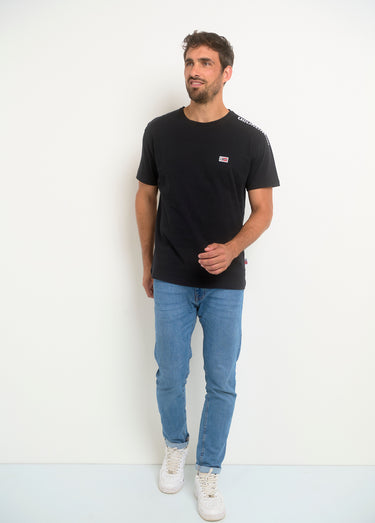 T-shirt col rond inscription épaule Noir