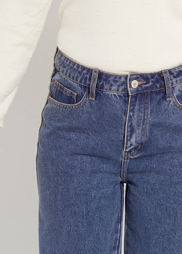 Jean cropped coupe large et taille haute Bleu Fonce