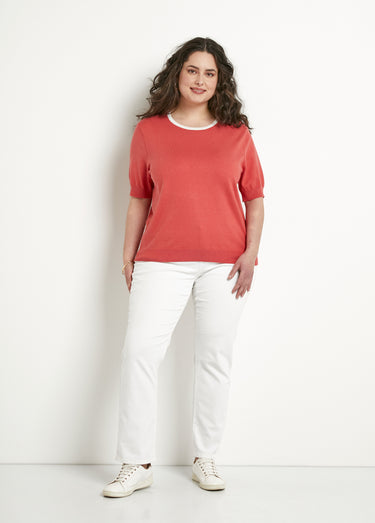 Pull doux manches courtes col rond Coquelicot