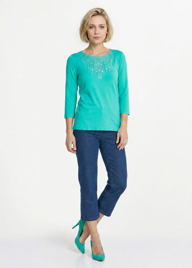 T-shirt manches 3/4 clouté fantaisie Vert