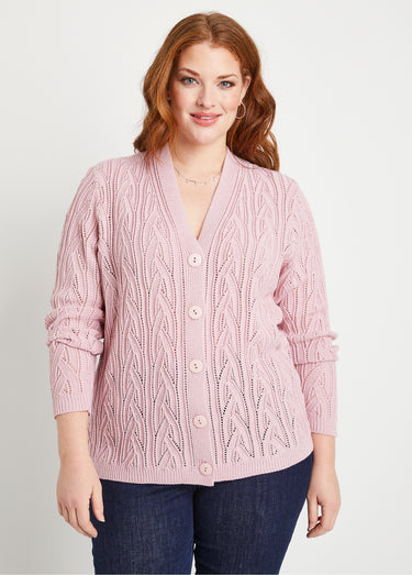 Gilet court boutonné ajouré Rose