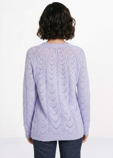 Gilet cardigan boutonné chiné ajouré col rond Parme