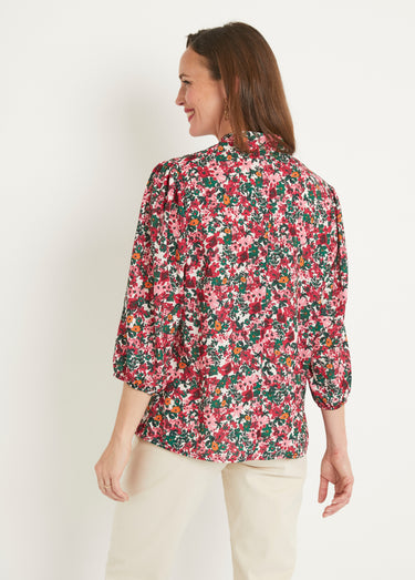 Tunique longue droite fleurie col V Rose/Vert