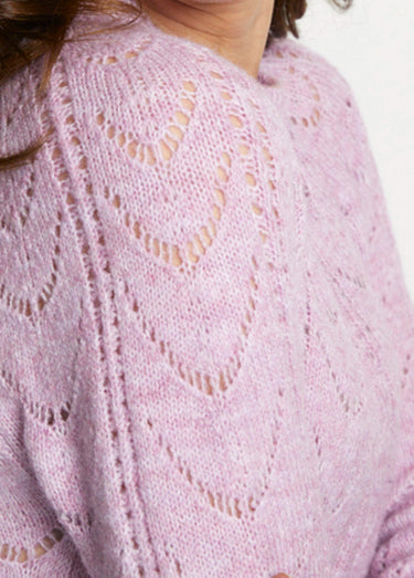 Pull maille chinée ajourée col rond Lilas