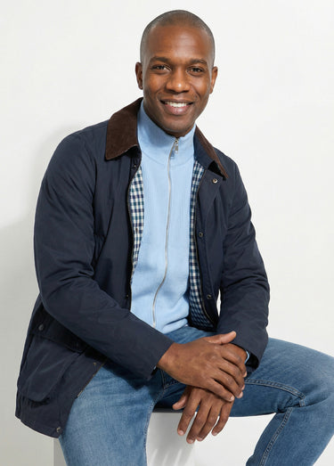 Veste déperlante avec col en velours Marine
