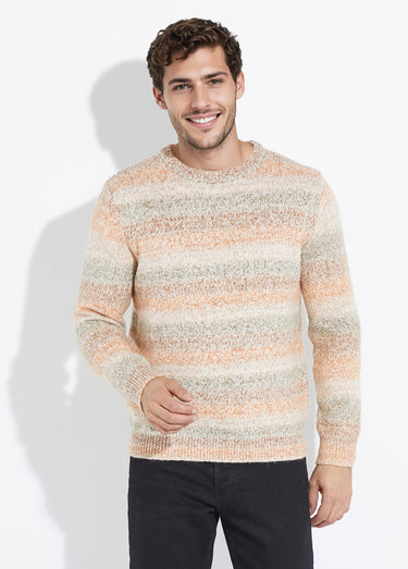 Pull rayures fantaisie avec col rond Beige