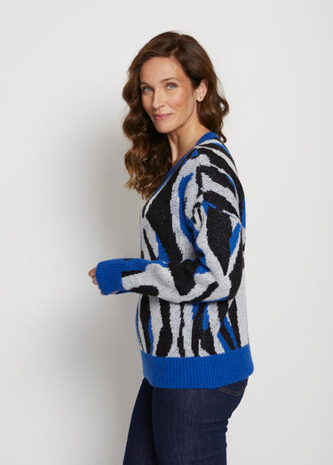 Pull doux jacquard maille poilue Bleu/Noir