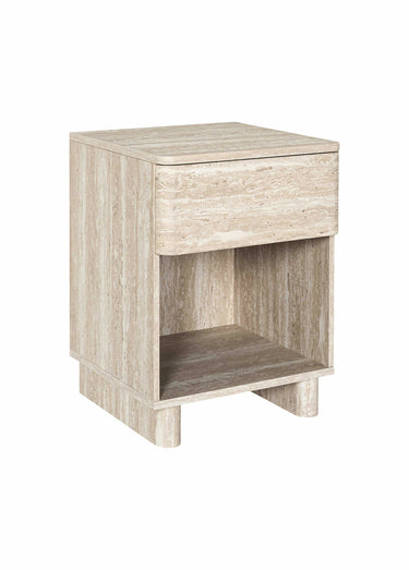 Table de chevet effet pierre travertin Blanc/Beige