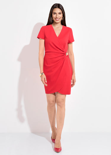 Robe drapée maille crêpe détail bijou Rouge