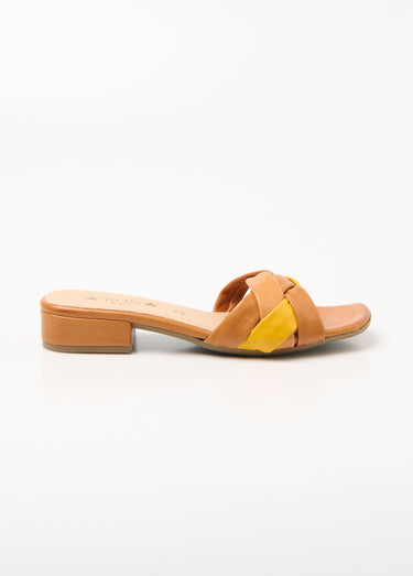 Mules cuir brides entrelacées fantaisie Jaune/Beige/Marron