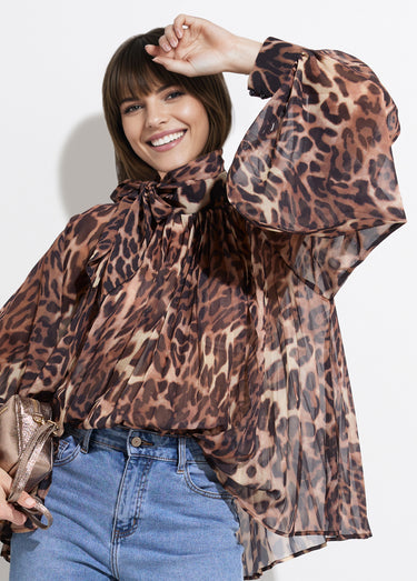 Chemisier léopard et manches bouffantes Leopard