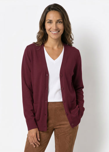 Gilet boutonné maille épaisse Prune