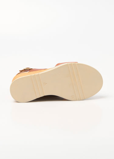 Sandales cuir compensées, talon aspect bois Marron