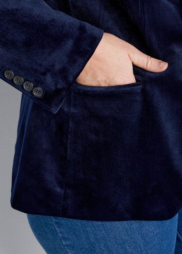 Veste blazer droite velours uni col tailleur Marine