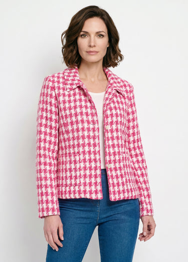 Veste pied de poule courte Rose / Blanc