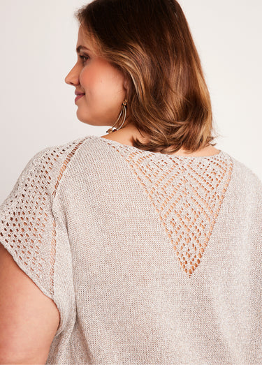Pull fin ajouré manches courtes Gris