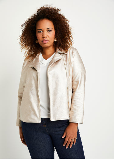 Blouson zippé tissu enduit brillant Beige Irise