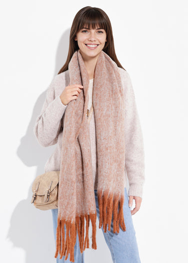Echarpe douce avec franges contrastées Marron