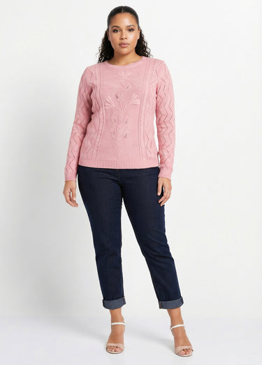 Pull court ajouré torsades Rose