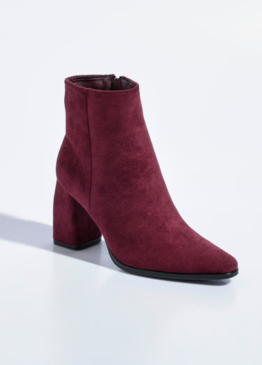 Boots suédine bout pointu et talon mode Bordeaux