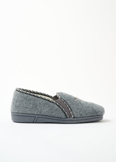 Chausson mocassin grande largeur mixte brodé Gris