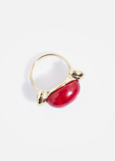 Bague perle colorée, acier inoxydable Dore/Rouge