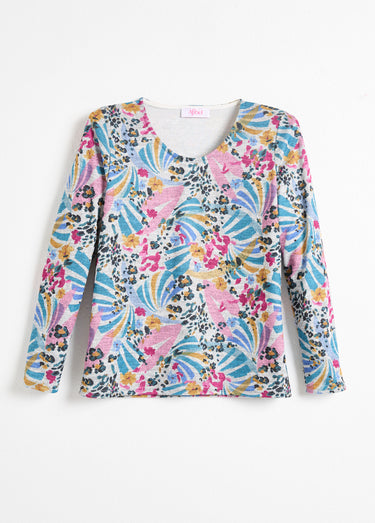 T-shirt chaud imprimé col rond manches longues Gris/Rose