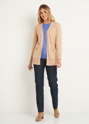 Gilet chiné long bord à bord avec laine Sable