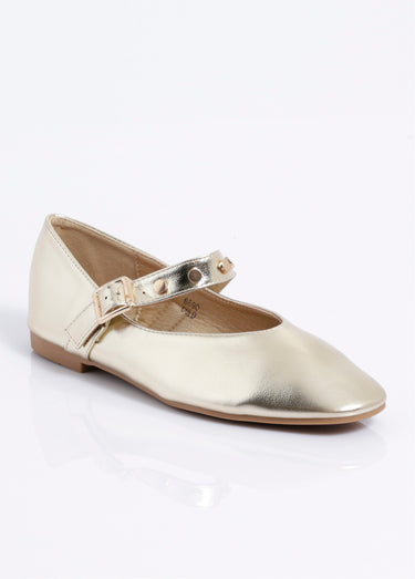Ballerines métallisées bride clous métal Dore