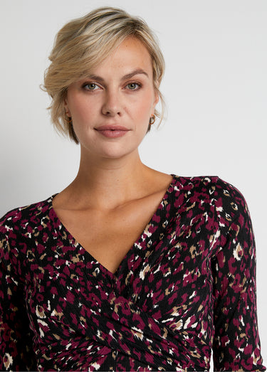 Robe courte cache-coeur en maille Imprime Prune