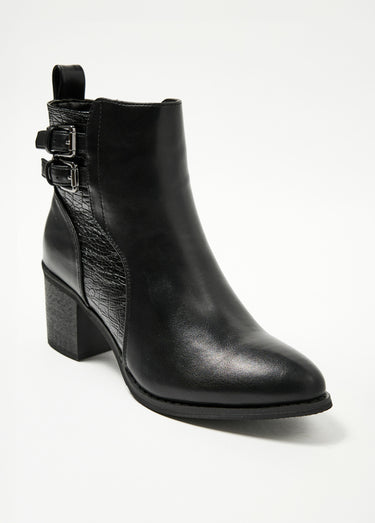 Boots à talon empiècement effet reptile Noir