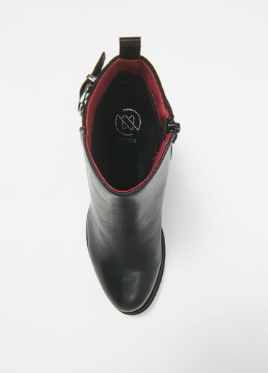 Boots talon haut bi matière boucle + zip Noir