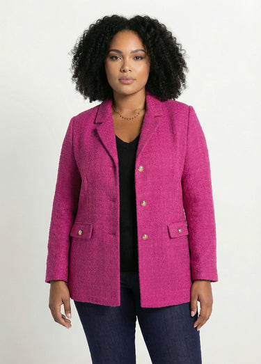 Veste droite boutonnée tissu natté col tailleur Fuchsia
