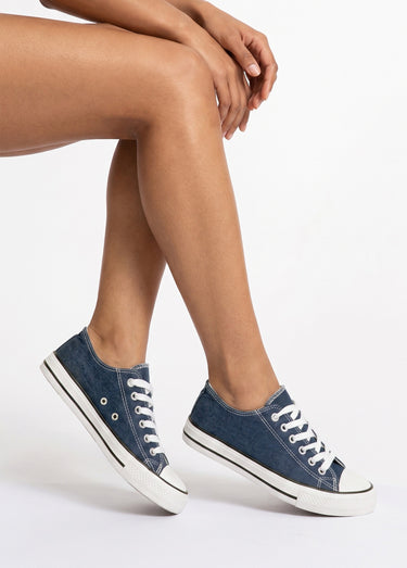 Baskets en toile à lacets inspiration US Denim Bleu