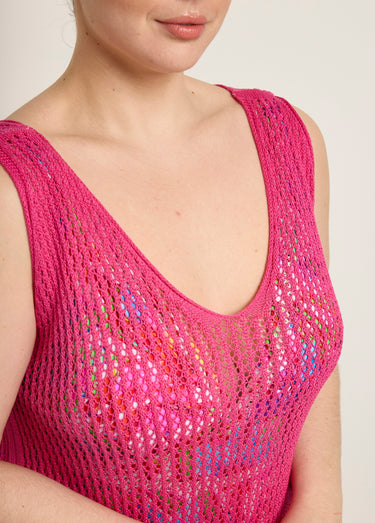 Robe de plage sans manches en maille Fuchsia