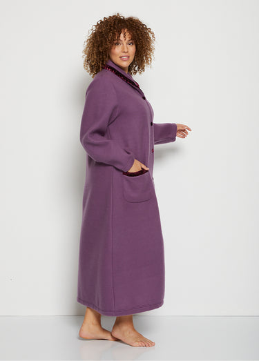 Peignoir robe de chambre long molleton Courtelle® Prune