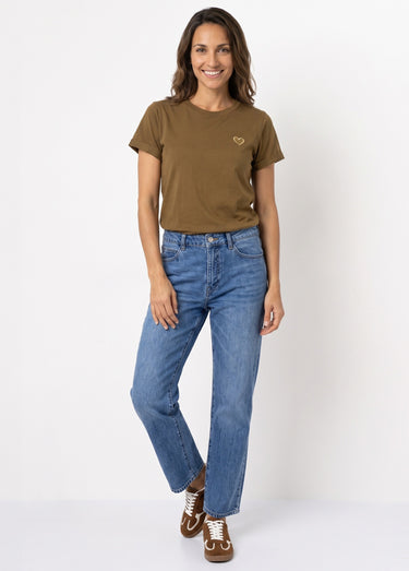 T-shirt manches courtes broderie coeur Kaki