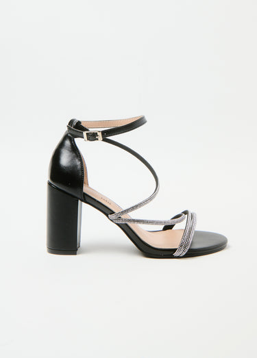 Sandales chic talon haut, brides strass Noir