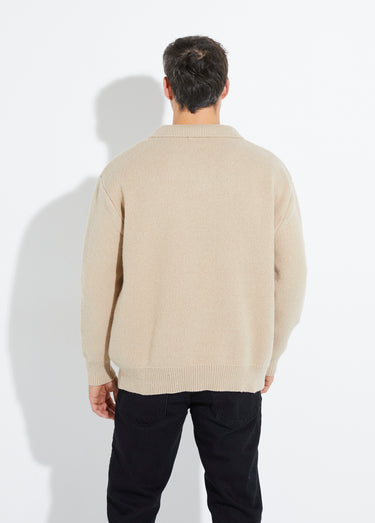 Pull en maille avec col polo Beige