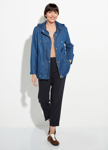 Parka en denim avec capuche amovible Bleu Jean