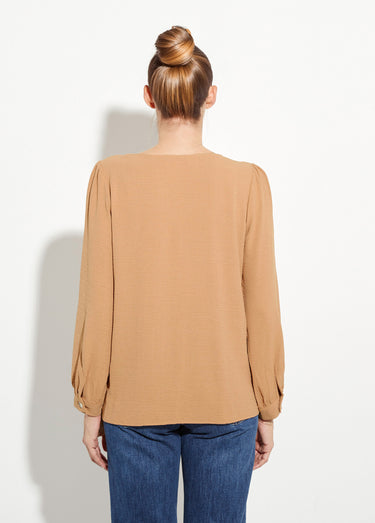 Tunique reliefée boutonnée, col V Camel
