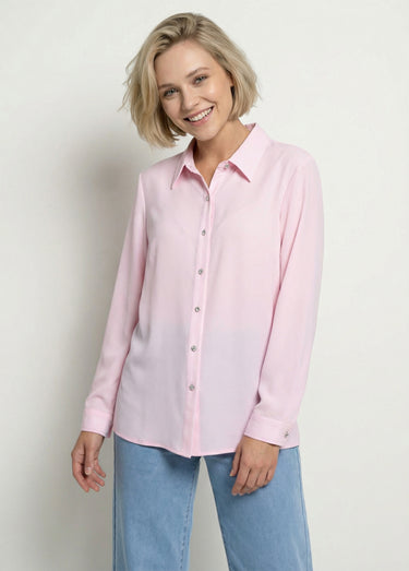 Chemisier fluide uni plissé boutons strass Rose