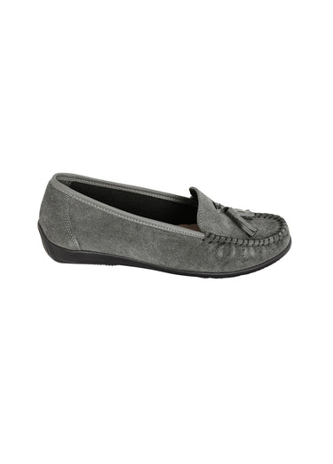 Mocassins en cuir, semelle compensée Velours Gris