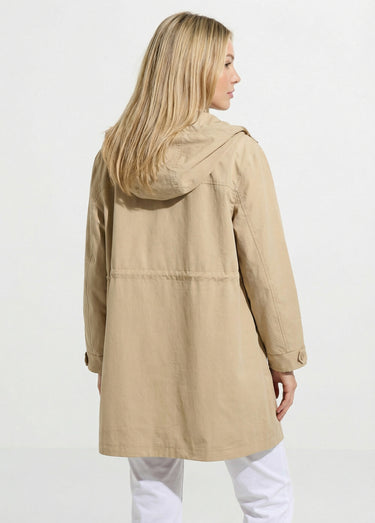 Parka zippée pressionnée à capuche déperlante Sable