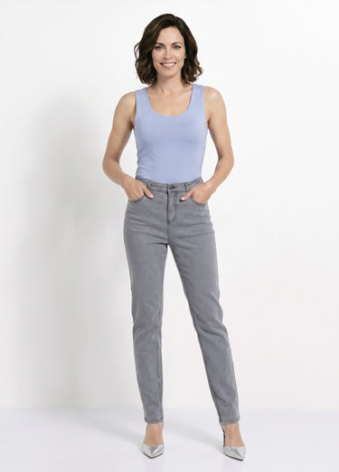 Jean taille haute coupe droite Gris