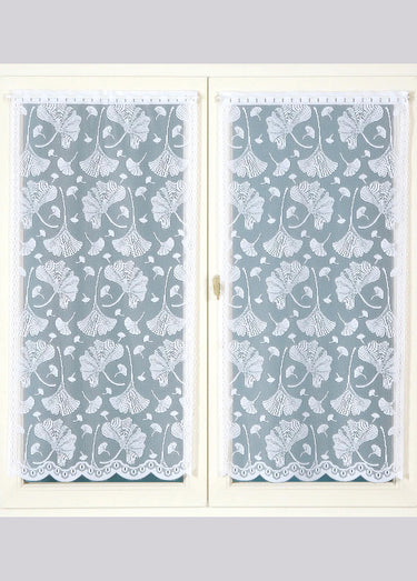 Paire de vitrages dentelle motif gingko Blanc