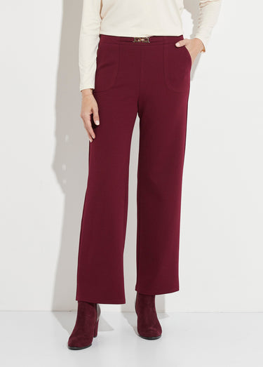 Pantalon droit taille élastiquée ceinture bijou Bordeaux