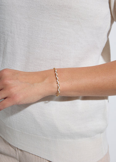 Bracelet chaîne acier inoxydable doré perlé Dore/Blanc